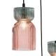 74888-003 Black 3 Light Cluster Fitting with Pink & Green Ribbed Glass