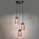 74888-003 Black 3 Light Cluster Fitting with Pink & Green Ribbed Glass
