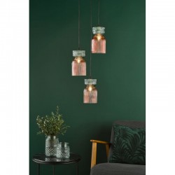 74888-003 Black 3 Light Cluster Fitting with Pink & Green Ribbed Glass