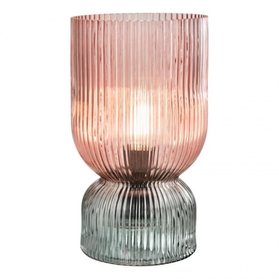 74889-003 Pink & Green Ribbed Glass Table Lamp