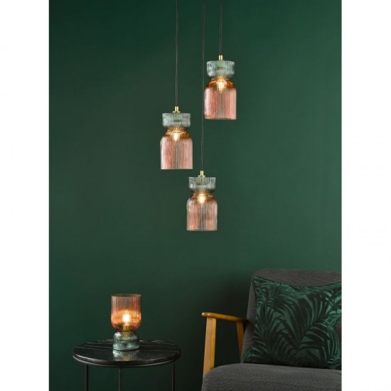 74889-003 Pink & Green Ribbed Glass Table Lamp