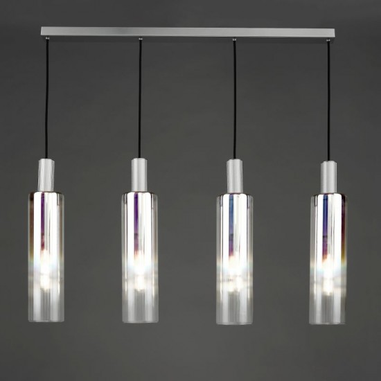 73207-003 Satin Silver 4 Light over Island Fitting with Ribbed Multicolour Glasses