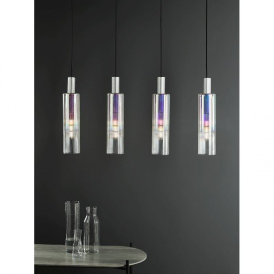 73207-003 Satin Silver 4 Light over Island Fitting with Ribbed Multicolour Glasses