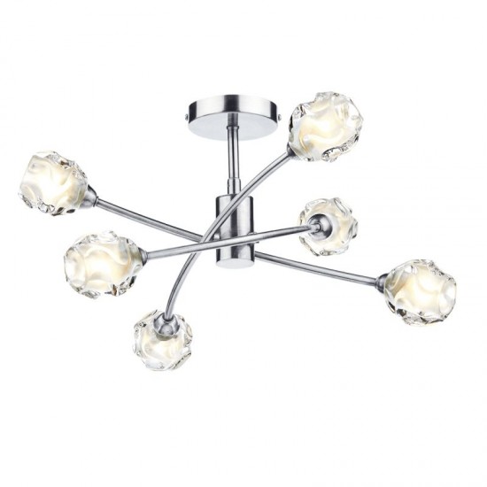 32020-003 Satin Chrome 6 Light Centre Fitting with Sculptured Glasses