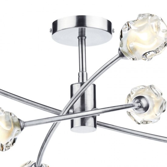 32020-003 Satin Chrome 6 Light Centre Fitting with Sculptured Glasses