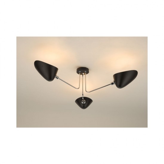 61717-003 Matt Black & Chrome 3 Light Semi Flush 61717-003 Matt Black & Chrome 3 Light Semi Flush