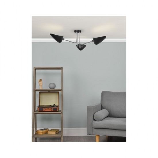 61717-003 Matt Black & Chrome 3 Light Semi Flush 61717-003 Matt Black & Chrome 3 Light Semi Flush