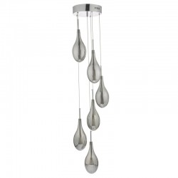 52163-003 Chrome 6 Light Cluster Pendant with Ribbed Smoked Glasses 52163-003 Chrome 6 Light Cluster Pendant with Ribbed Smoked Glasses