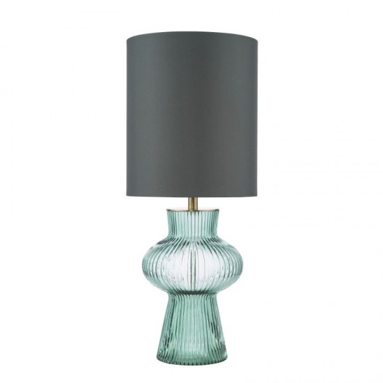 74659-003 Green Ribbed Glass & Antique Brass Table Lamp with Grey Shade