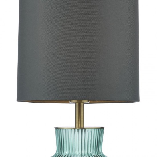 74659-003 Green Ribbed Glass & Antique Brass Table Lamp with Grey Shade