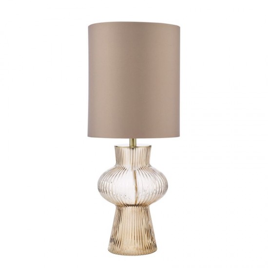 74660-003 Brown Ribbed Glass & Antique Brass Table Lamp with Brown Shade