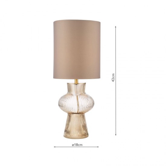 74660-003 Brown Ribbed Glass & Antique Brass Table Lamp with Brown Shade