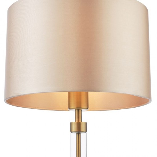 74925-003 Antique Brass & Clear Glass Table Lamp with Taupe Shade