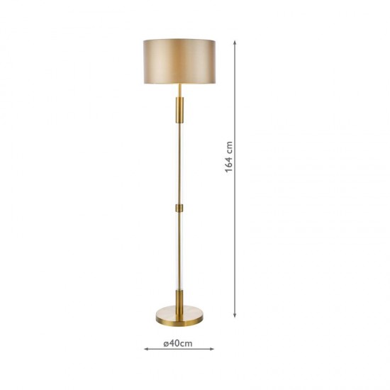 74927-003 Antique Brass & Clear Glass Floor Lamp with Taupe Shade