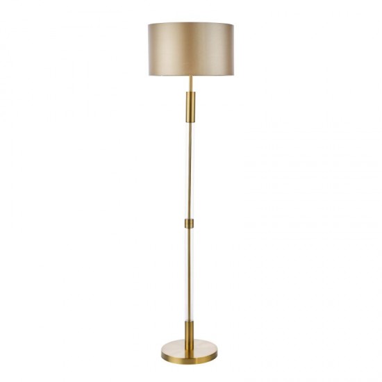 74927-003 Antique Brass & Clear Glass Floor Lamp with Taupe Shade