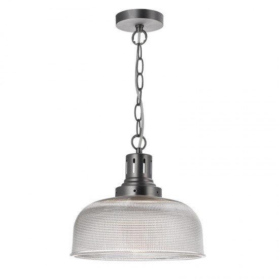 38015-003 Antique Chrome Pendant with Textured Glass