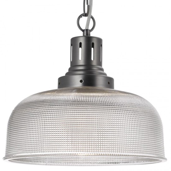 38015-003 Antique Chrome Pendant with Textured Glass