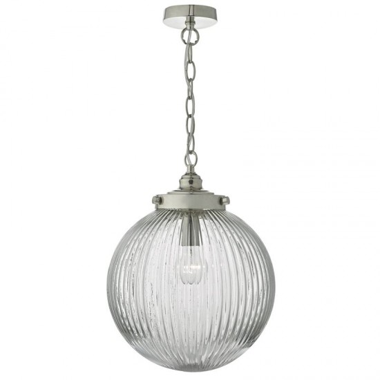 33372-003 Satin Nickel Pendant with Clear Ribbed Glass