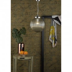 33372-003 Satin Nickel Pendant with Clear Ribbed Glass