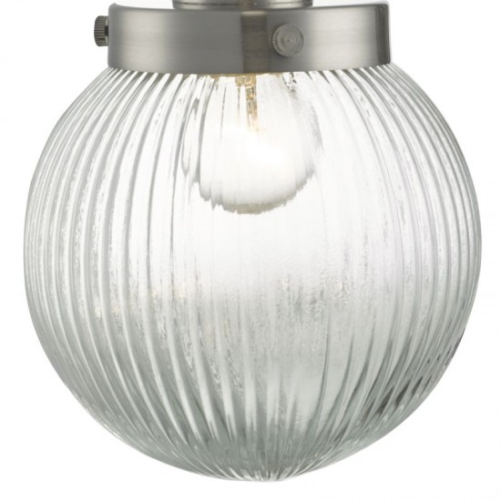 33373-003 Satin Nickel Wall Lamp with Clear Ribbed Glass