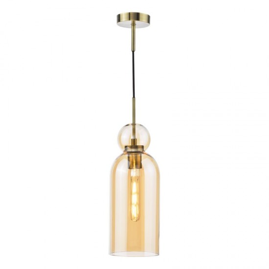 74929-003 Brushed Bronze Pendant with Amber Glass