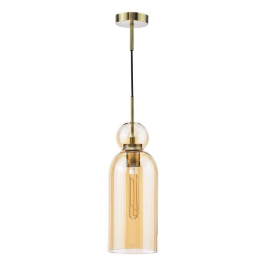 74929-003 Brushed Bronze Pendant with Amber Glass