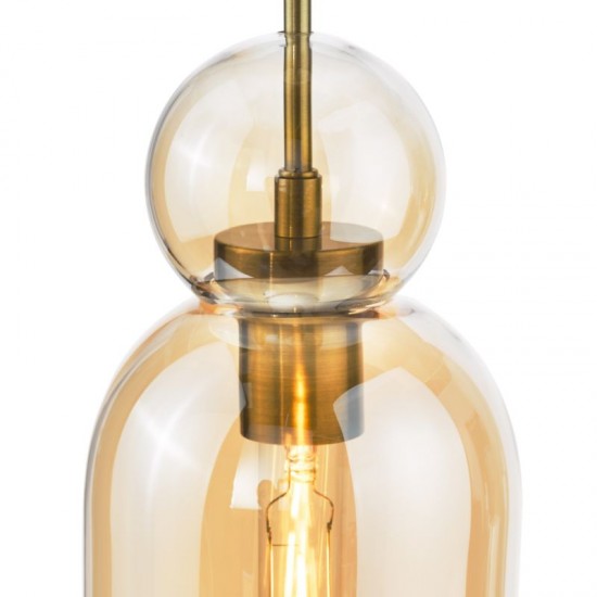 74929-003 Brushed Bronze Pendant with Amber Glass