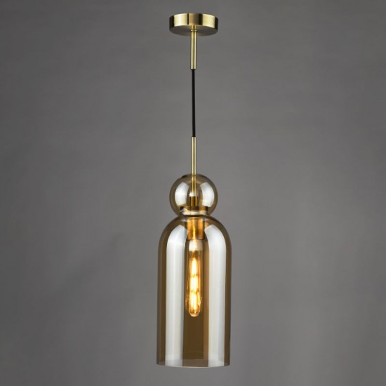 74929-003 Brushed Bronze Pendant with Amber Glass