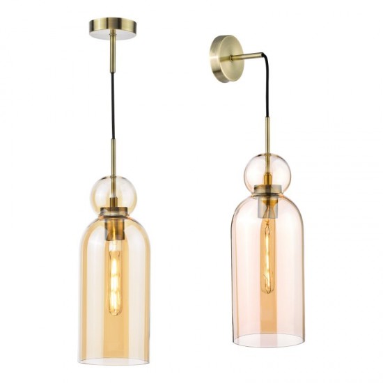 74929-003 Brushed Bronze Pendant with Amber Glass
