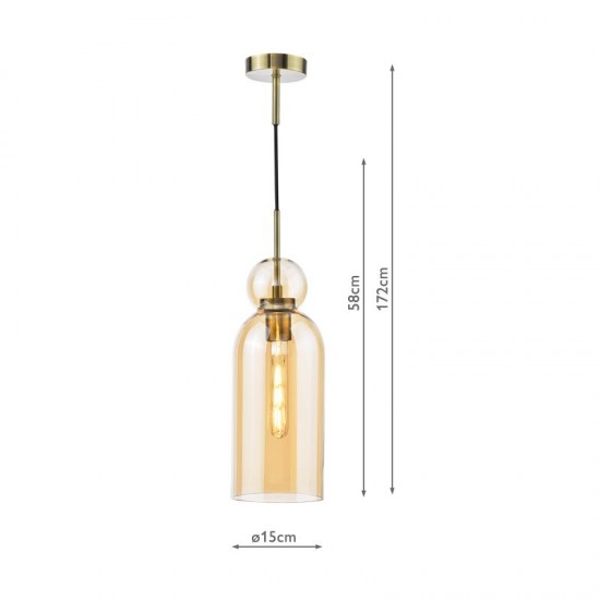 74929-003 Brushed Bronze Pendant with Amber Glass