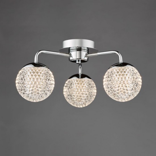 74935-003 Chrome 3 Light Semi Flush with Honeycomb Acrylic Shades IP44