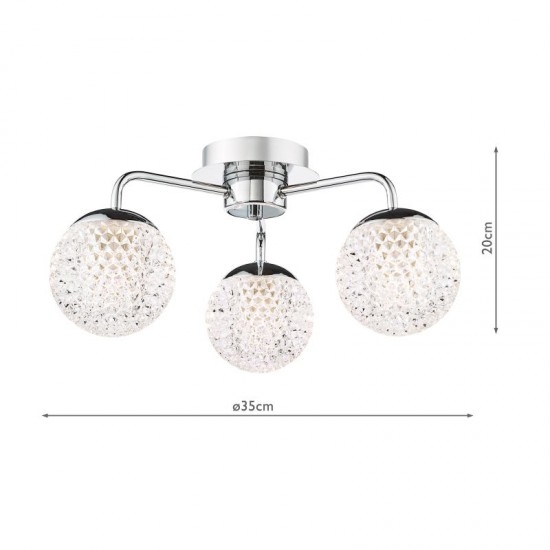 74935-003 Chrome 3 Light Semi Flush with Honeycomb Acrylic Shades IP44