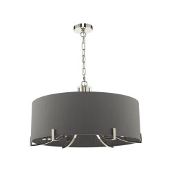 61723-003 Polished Nickel 6 Light Pendant with Grey Shade 61723-003 Polished Nickel 6 Light Pendant with Grey Shade