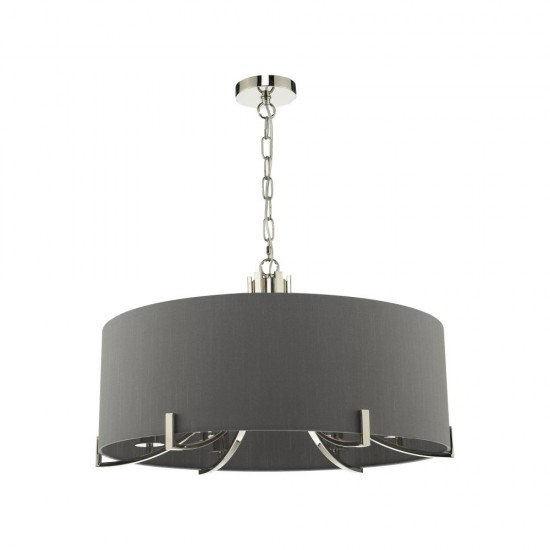 61723-003 Polished Nickel 6 Light Pendant with Grey Shade