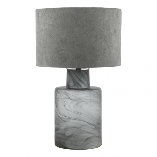 71260-003 Frosted Marbled Glass Table Lamp with Grey Velvet Shade