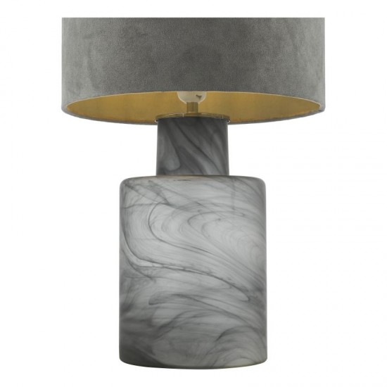 71260-003 Frosted Marbled Glass Table Lamp with Grey Velvet Shade
