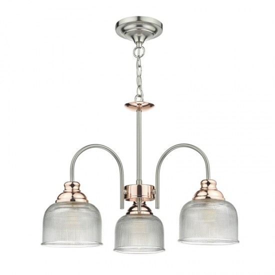 4592-003 Chrome & Copper 3 Light Centre Fitting with Prismatic Glasses
