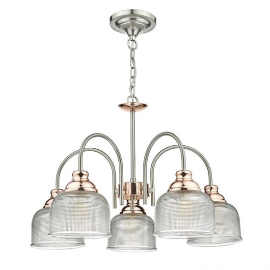 4593-003 Chrome & Copper 5 Light Centre Fitting with Prismatic Glasses
