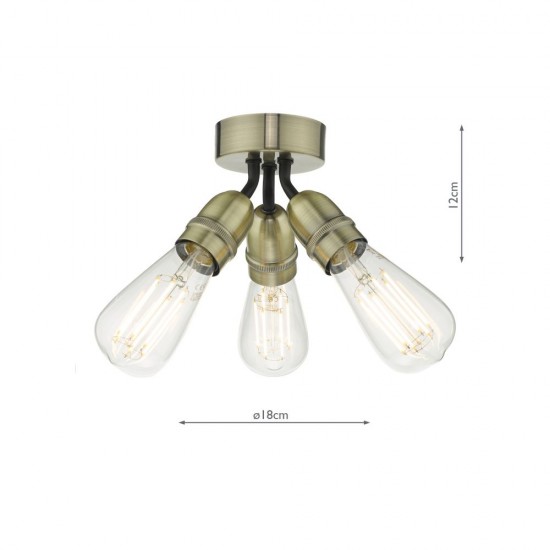 61802-004 Antique Brass 3 Light Flush