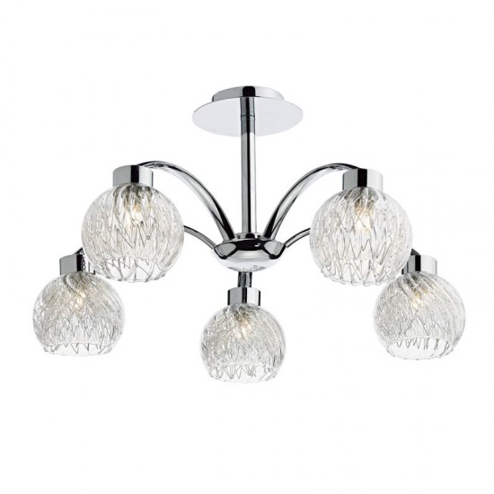 32435-003 Chrome 5 Light Centre Fitting with Ribbed Glasses 32435-003 Chrome 5 Light Centre Fitting with Ribbed Glasses