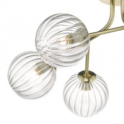 52216-003 Gold 6 Light Ceiling Lamp with Ribbed Globe Glasses