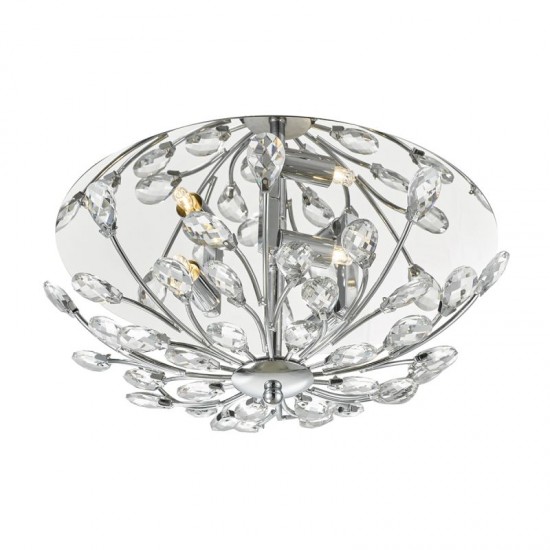 4737-003 Chrome 3 Light Flush with Crystal Flower Beads