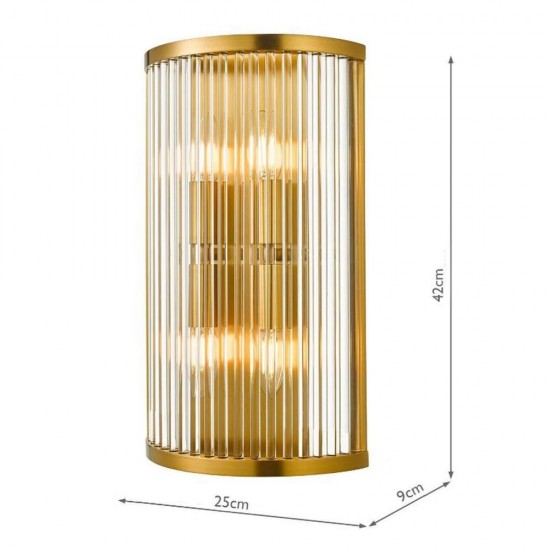 74681-003 Aged Brass 4 Light Wall Lamp with Clear Glass Rods