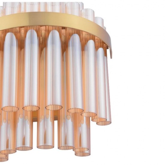 74691-003 Natural Brass 2 Light Wall Lamp with Champagne Ribbed Glass