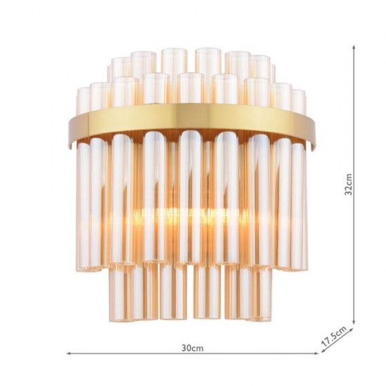 74691-003 Natural Brass 2 Light Wall Lamp with Champagne Ribbed Glass