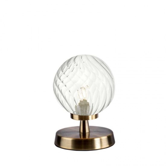 61662-003 Antique Brass Touch Table Lamp with Clear Twisted Glass