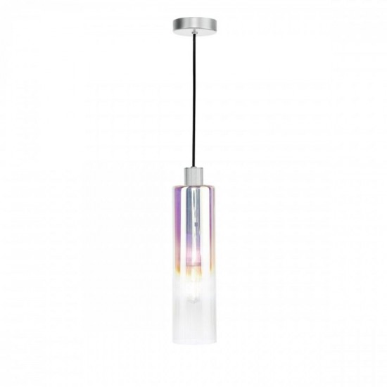 73205-003 Satin Silver Pendant with Ribbed Multicolour Glass