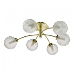 58915-003 Satin Brass 6 Light Semi-Flush with Decorative Glass Globes