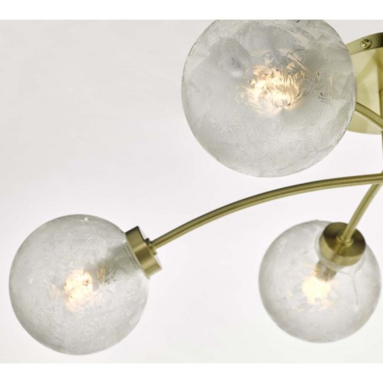 58915-003 Satin Brass 6 Light Semi-Flush with Decorative Glass Globes