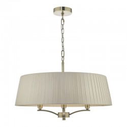 58946-003 Antique Brass 4 Light Pendant with Taupe Ribbon Shade